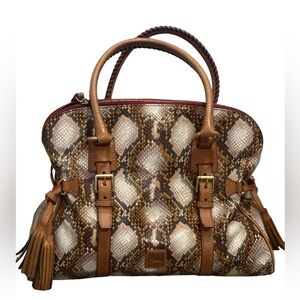 Dooney & Bourke Snake Print Satchel with Brown Accents